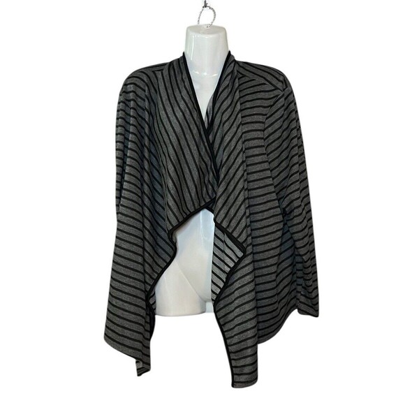 Sunny Leigh Women's Size 3X Gray Stripes Open Front Cardigan Sweater Lightweight - Picture 1 of 5